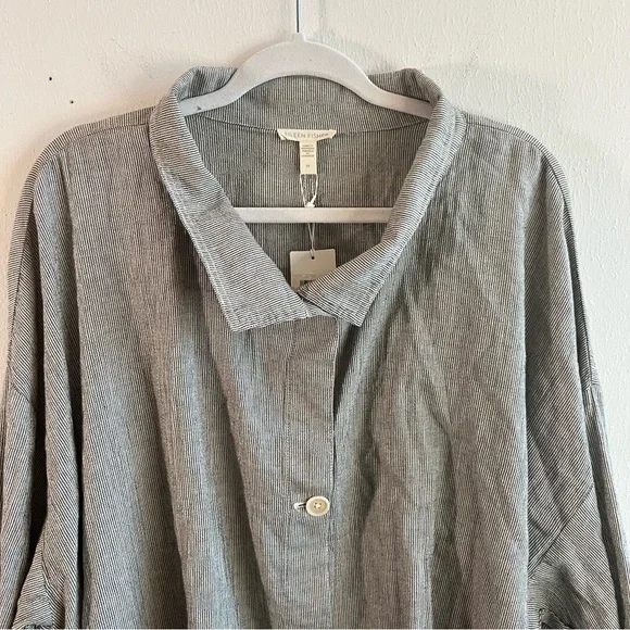 Eileen Fisher Jacket Black & White Stripe Ticking Stripe Jacket Sz 3X NWT Button - Picture 6 of 13